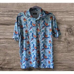 Waggle Golf Polo Shirt Parrot Mens Sz Medium Short Sleeves Tropical Vacation Fun